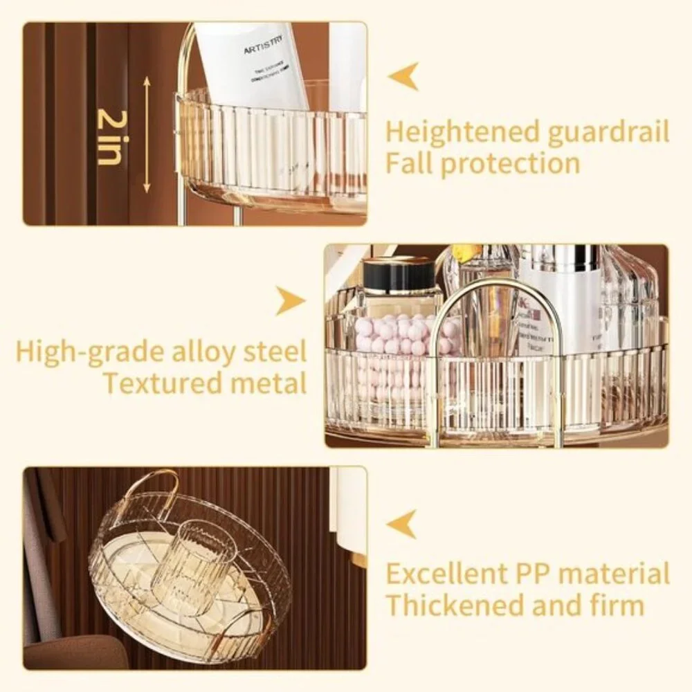 New 360° Rotating Makeup Organizer, Large 3-Tier Cosmetic & Skincare Storage